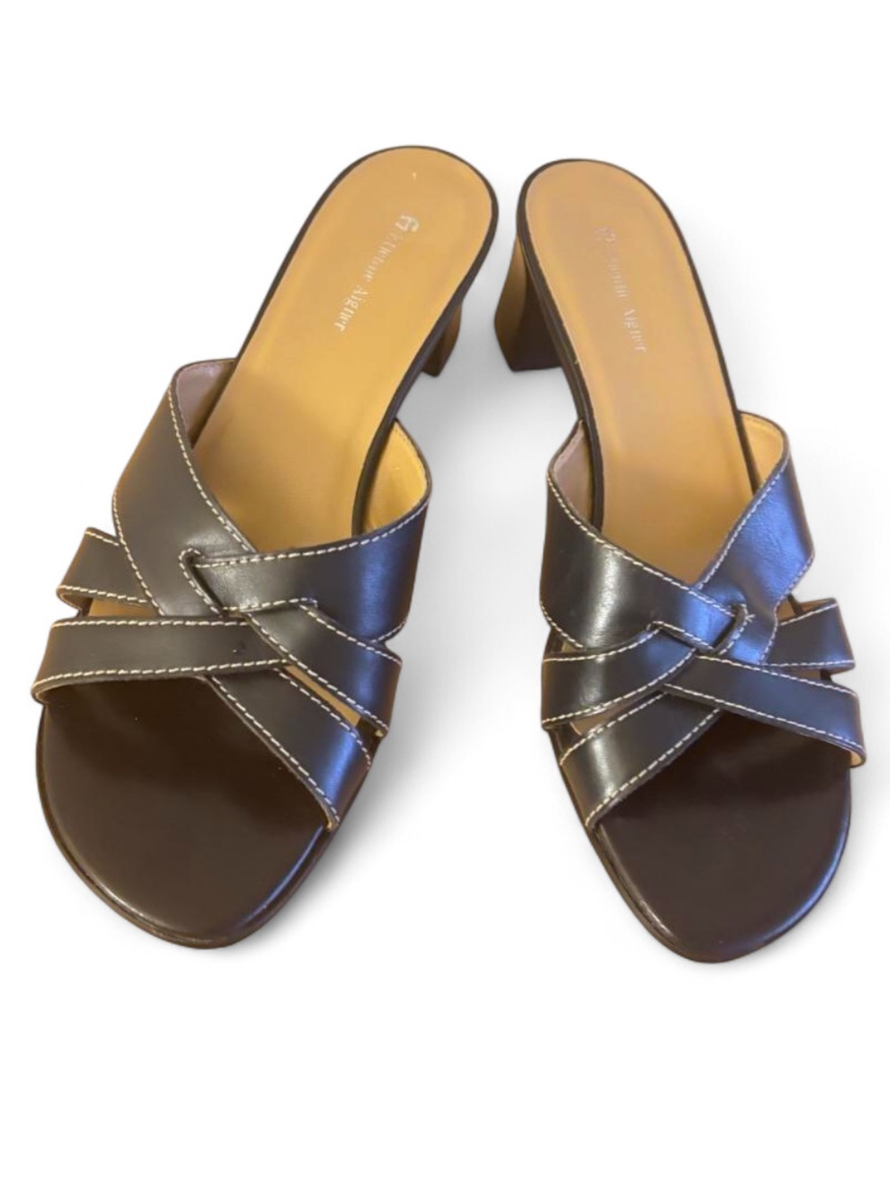 Etienne Aigner Brown Leather Crisscross Mule Heels - Women size 8
